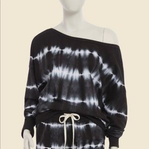 Sundry Tie Dye Off Shoulder Sweatshirt - Color Black and White Size 0